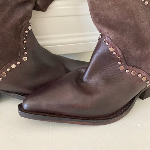 NWOB Free People Jaxon Studded Brown Suede Western Boots - Picture 2 of 9